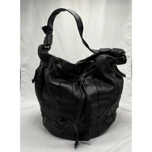 Elliott Lucca Black Leather Shoulder Handbag Purse Diamond Pattern EUC